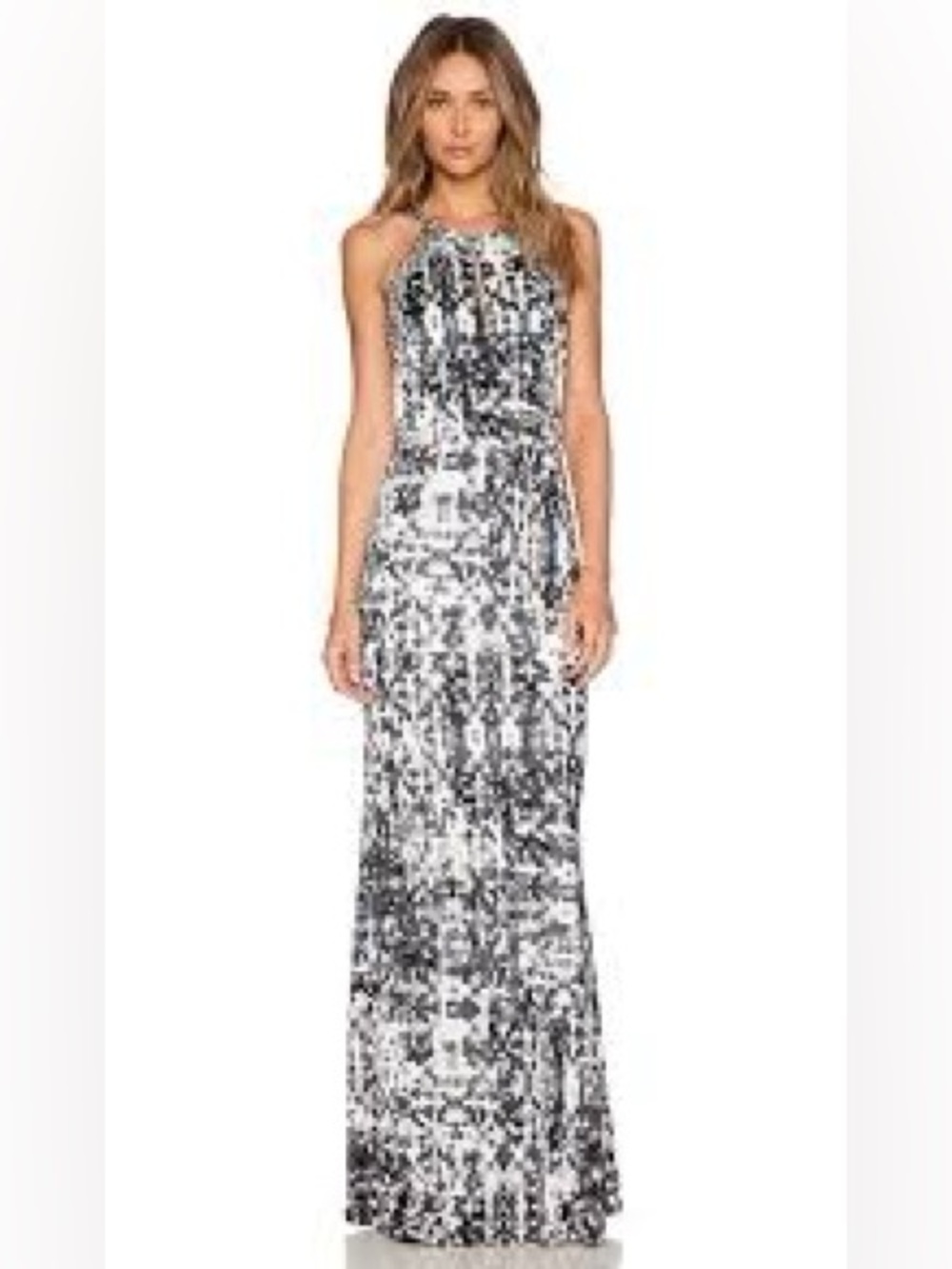 Parker Black and White Maxi Dress with Halter Neck